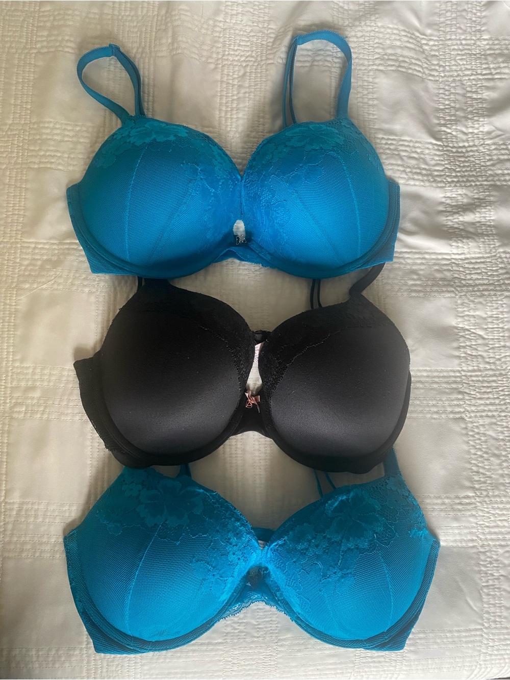 Victoria's Secret 2 Teal and 1 Black Body By Victoria bras- 3 Pack 34DD/E
